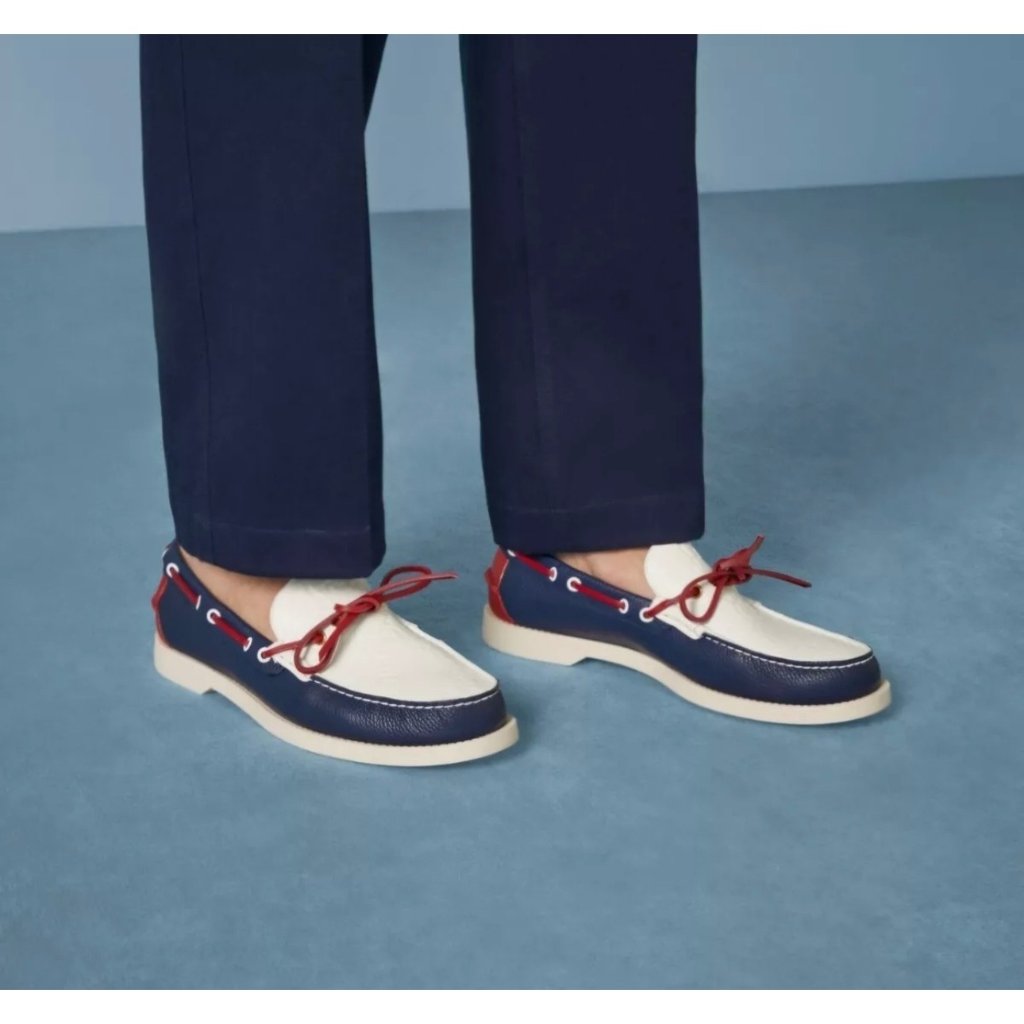 Gucci Men's Riverside Moccasin Calfskin Gg Boat Shoes Blue/Off White 745968 Uk7